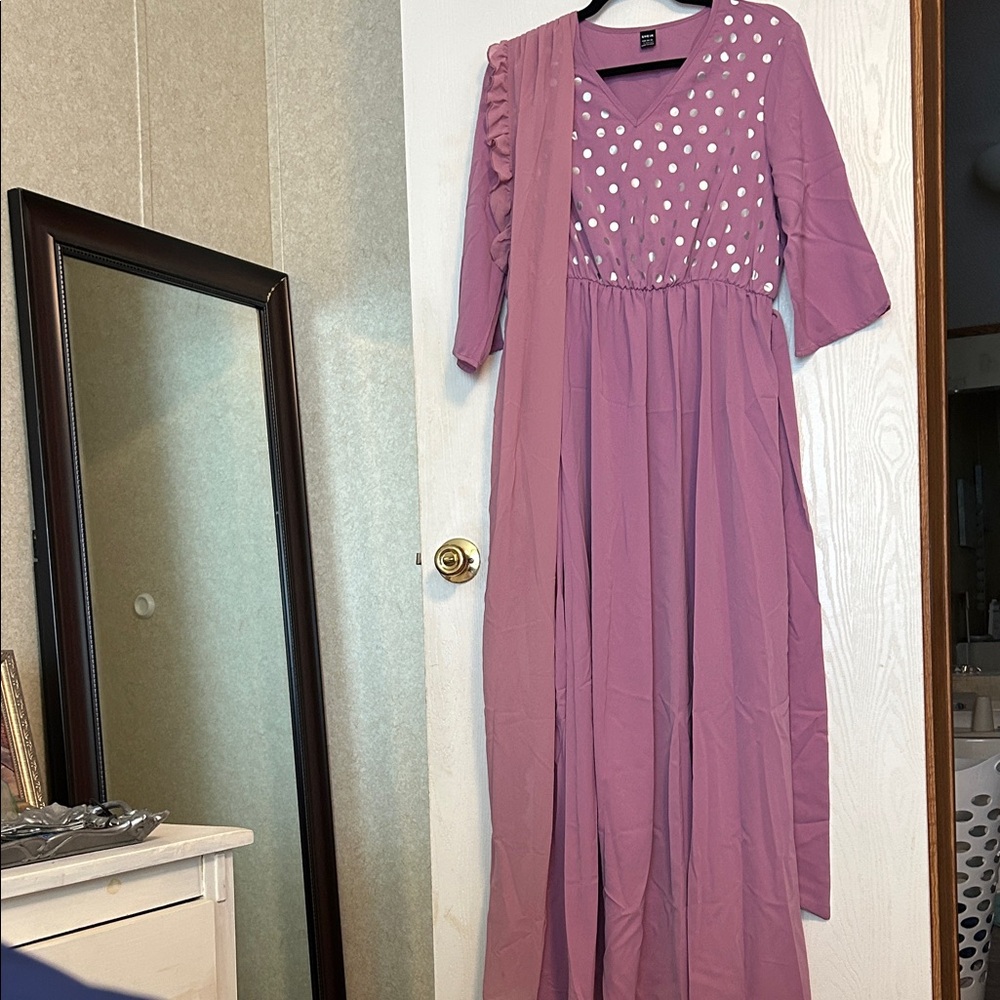 SHEIN, Elegant Polka Dot Maxi Dress in Purple, Size L